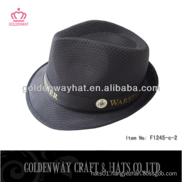 black polyester fedora hat for promotional cheap for sale with custom logo on band